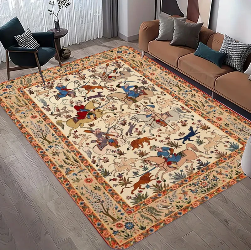 Hunting Outdoor Rug - Vintage Pers Avlanma Desenli Halı, Klasik